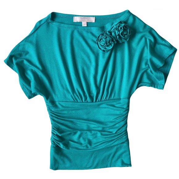 Moa Moa Girls Top Small TEAL Flower - Picture 9 of 10